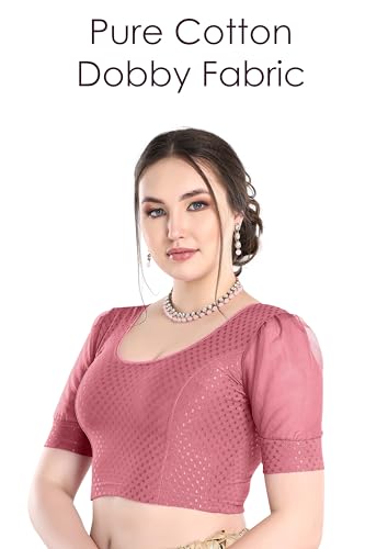 Image of FINESTFIT Stay On Trend Fashion 100% Cotton Readymade Blouses for Women,Round Neckline with Organza Balloon Sleeves.