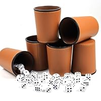SENLINLIN Würfelbecher Set 6 Würfelbecher Leder mit 30 Würfeln, PU Kniffelbecher, Knobelbecher Leder Set für Bar-Party Würfelspiele