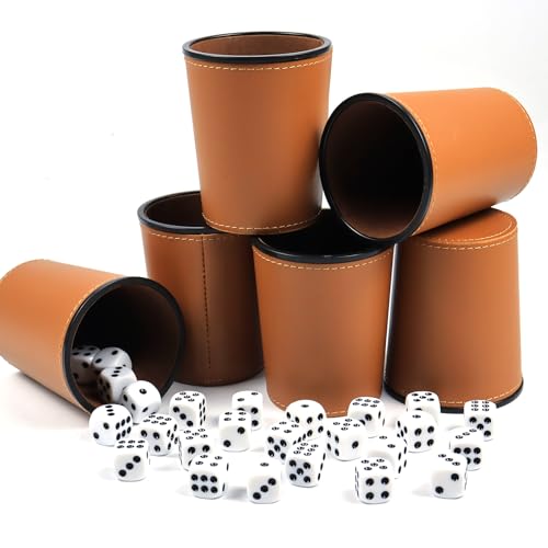 SENLINLIN Dados com banco, 6 chávenas de dados de couro com 30 dados, conjunto de mesa, ideal para oferecer - jogar em família