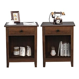 GBU Bedroom Nightstands – Set of 2 Wooden Night Stands with Drawer for Home Bedside End Table Large Storage Furniture, Brown Wood Grain 18.11 in x 15.75 in x 23.62 in