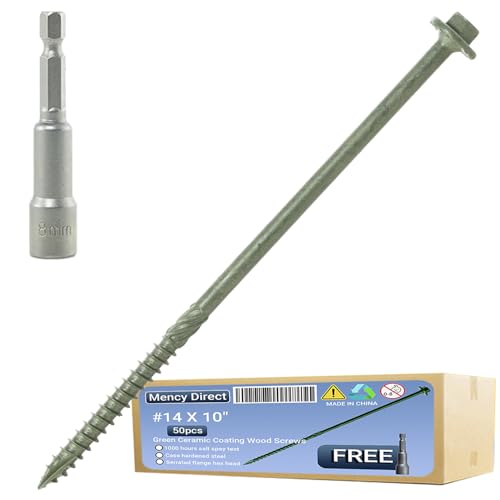 Pack de 50 Tornillos de Madera Estructurales #14x10, Heavy Duty con Cabeza Hexagonal Negra, Tornillos para Madera con Revestimiento Resistente al Óxido, Incluye Punta Hexagonal (Verde) miniatura 1