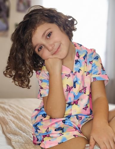 Image of Arshiner Girls Pajamas Sets Short Sleeve Kids Pjs Button Down Sleepwear | Cute Printed Pajamas for Little & Big Girl, Lightweight Comfy Fabric, 2-Piece Outfits, Perfect for Lounge Pajamas Party