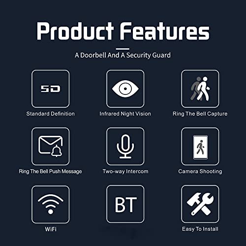 Jethrora Tuya WiFi Vídeo Campainha Sem Fio com Carrilhão Áudio Bidirecional Visão Noturna Infraverme