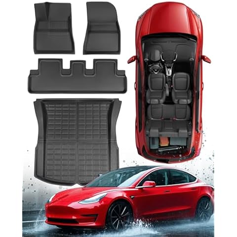 TAPTES 2024 for Tesla Model 3 Highland Floor Mats, 4 PCS Full Set All Weather Floor Liners Trunk Frunk Mat Rear Cargo Tray, for Model 3 Interior Accessories 2024 2025 Car Vehice Rubber Carpet Cover Cover