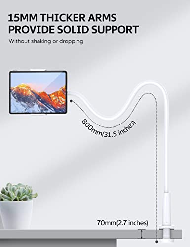 Image of Rupoku Gooseneck Tablet Holder Phone Stand, Flexible Tablet Stand, 360 Adjustable Lazy Arm Holder Clamp Mount Bracket Bed for iPad Air Pro mini, Samsung Galaxy Tabs, iPhone, Switch, 4.0~10.5 inch Devices