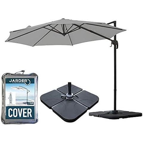 Jarder Milan Parasol Set - 3m Cantilever Garden Parasol Umbrella with Base & Cover | 360° Rotation (Grey) Cover
