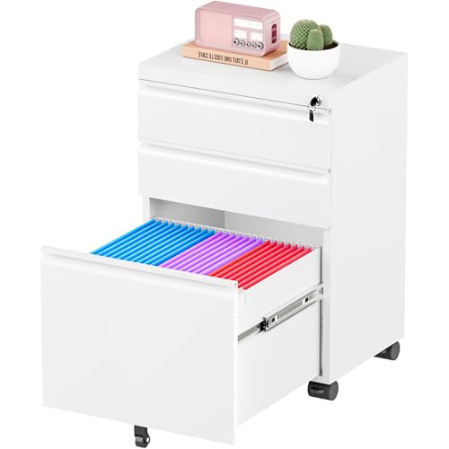 Greenvelly 3 Drawer Mobile File Cabinet with Lock, Fully Assembled Rolling File Cabinet Except...