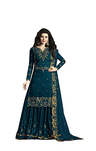 SHAFNUFAB Women Semi Stitched Turquoise Soft Silk Dupatta For Emb...