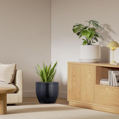 Image of Go Hooked Pluto Black Indoor Planter Pot 15 Inch | Lightweight Modern Round Plant Pot for Living Room, Balcony & Office | Decorative Polymer Pot for Live & Artificial Plants