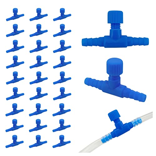 Image of WishLotus 30 Pack Fish Tank Air Valve, Plastic T Type 2 Way Oxygen Hose Connector Aquarium Air Pump Control Valve for Aquarium Air Pump Hose Connector Head Aquarium Accessories Products (Blue)