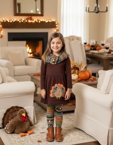 Image of Unique Baby Girls Kids Toddler 3pc Outfit Set Long Sleeve Stretch Tunic Top Leggings and Scarf