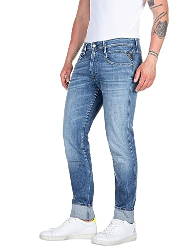 Replay Herren Jeans Anbass Slim-Fit Bio, Medium Blue 009-2 (Blau), 40W /...