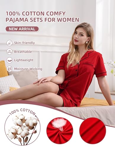 Image of NAP BOUND 100% Cotton Pajamas for Women Sets 2 Pieces Pjs Button short sleeves with Pockets Soft Sleepwear Loungewear XS-XXL