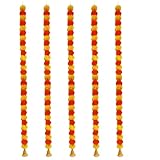 Agnirva Artificial Marigold Flowers Garland with Golden Hanging Bells for Decoration Home Decor Temple Pooja Room Diwali Toran Genda Phool Table Wedding Festival (5 Feet Long, Pack of 5)