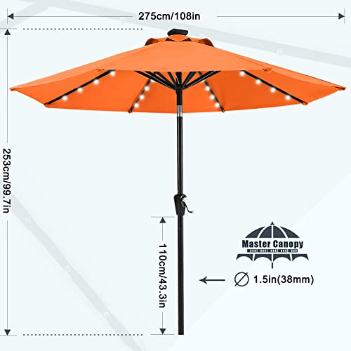 Image of MASTERCANOPY 9ft Patio Umbrella with Solar Lights, Orange