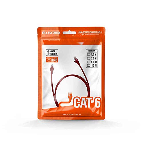 Cabo de Rede Pluscable Cat.6 10M Vermelho Patch Cord - Pc-Eth6U100Rd