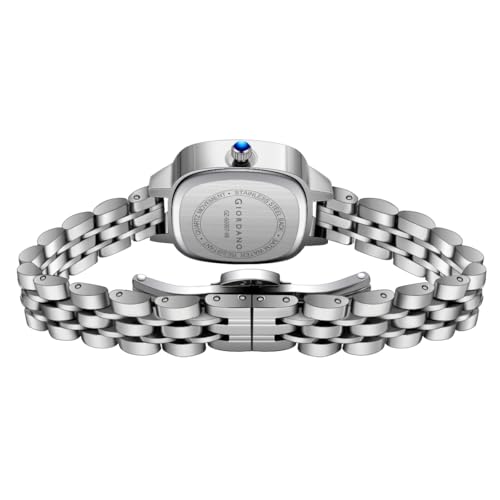 Image of Giordano Elegant Square Rose Gold Watch for Women - Crystal & Roman Hour Markers, Day-Date Display, Stainless Steel Strap