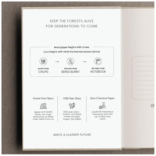 Image of eo A5 Hardbound Diary Notebook, 100 Ruled Pages 100 GSM | Flax Linen Cover with Cotton Rag Paper | Aesthetic Journal Diary for Women & Men | Daily Planner, Notes, Office