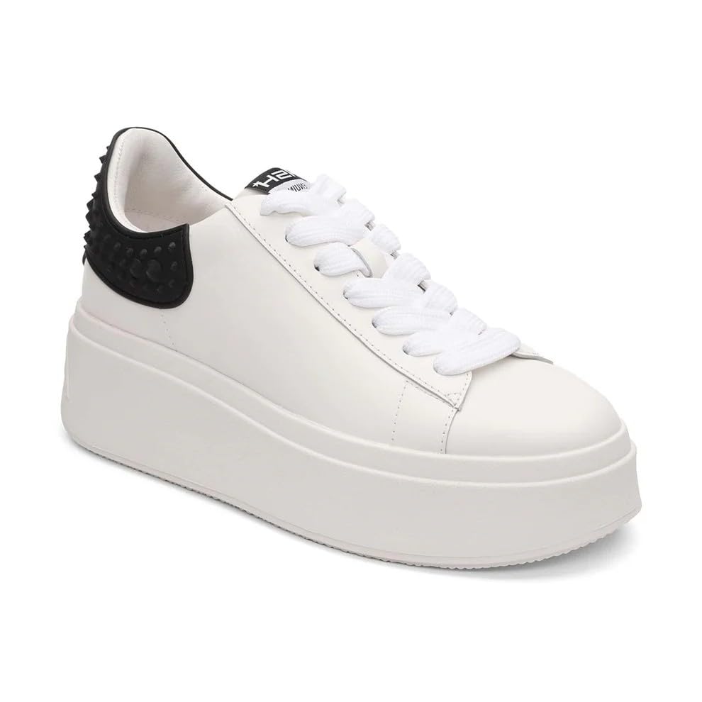 ASH Women's Moby Rubber Sneaker-Stylish, Comfortable, Versatile Footwear for Everyday Wear, Lace-Up Design, Durable Sole, White/Black, 5.5-6
