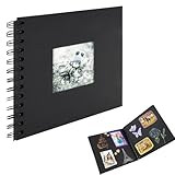 Fotoalbum Klein zum Selbstgestalten, 17 x 17 cm Scrapbook 40 Seiten Fotobuch, Leeres Ringbuch zum einkleben, DIY Spiralalbum für Geburtstag Freund, Jahrestag, Hochzeit Memory Photo Book (Schwarz)