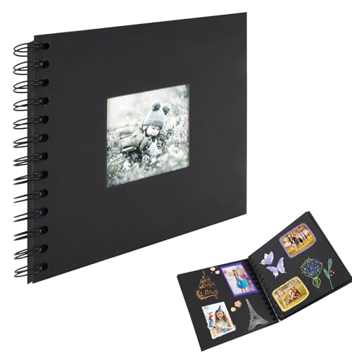 Fotoalbum Klein zum Selbstgestalten, 17 x 17 cm Scrapbook 40 Seiten Fotobuch, Leeres Ringbuch zum einkleben, DIY Spiralalbum für Geburtstag Freund, Jahrestag, Hochzeit Memory Photo Book (Schwarz)