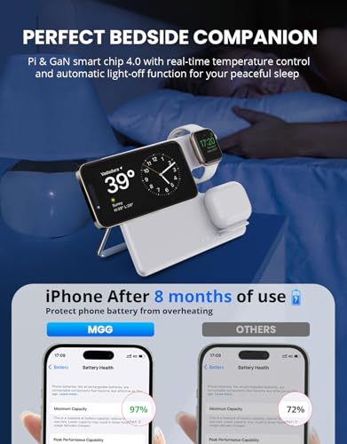 Image of Wireless Charger Stand for MagSafe, MGG 3 in 1 Magnetic Charging Station for iPhone 14 /13 /12 Pro Max /Mini /Plus, Portable Charging Pad Dock for Apple Watch Ultra /8 /7 /6 /5 /4 /3 /2 /SE, AirPods Pro /3 /2