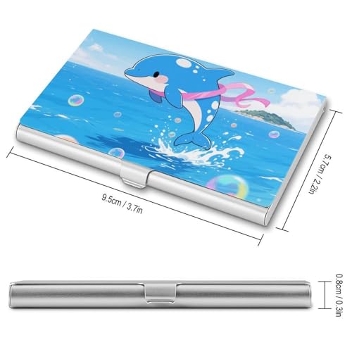 Slim Business Card Case for Men & Women, Pocket Metal Case, Blue Dolphin Professional Aluminum Alloy Business Card Holders, Stylish Purse Name Cards Holder, Buckle Style Shut2