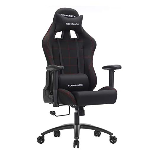 Songmics Chaise Gamer Fauteuil de Bureau Racing Sport avec Support Lombaire et Coussin Noir RCG001, Polyester, 86x65x35 CM
