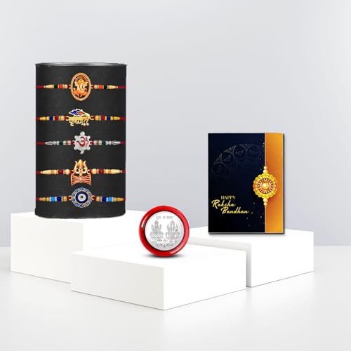 Image of Periapt Multicolour Metal Rakhi Set of 3 for Brother, Traditional Raksha Bandhan Festival Gift for the Whole Family