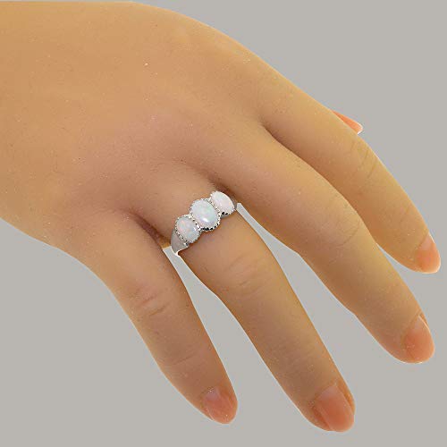 925 Sterling Silver Natural Opal Womens Trilogy Ring - Sizes 4 to 12 Available 6