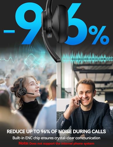 TECKNET Wireless Headset, Bluetooth Headset with Noise Cancelling Microphone - Rechargeable Bluetooth V5.2 Headphones, 50H Playtime & Mic Mute, On Ear Headphones for Trucker/Remote Work/Call Center - Image 5