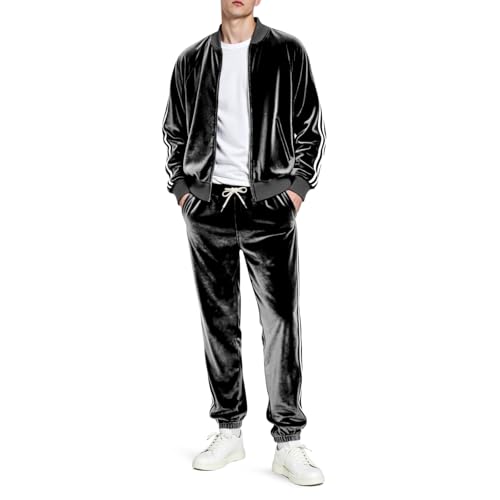 Heyfanee Mens Track Suits 2 Piece Set Velour Black...