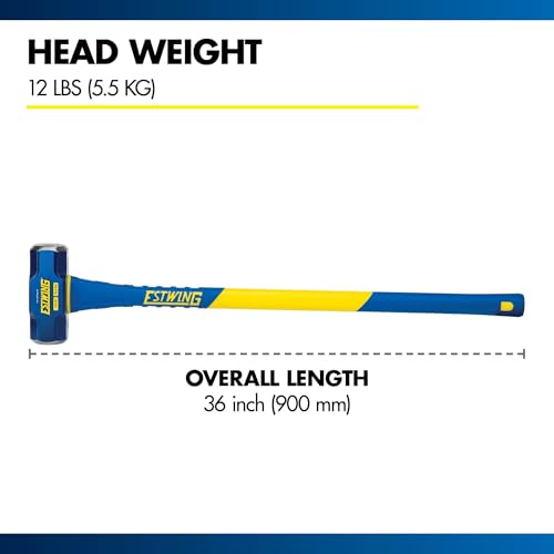 Image of Estwing 12-Pound Hard Face Sledge Hammer for Demolition /Stake Driving, 50-55 HRC, 36-Inch Fiberglass Handle, Overstrike Protection, Textured Grip