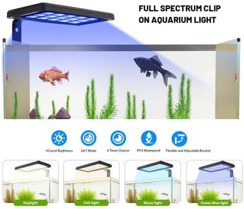 Full Spectrum 38 Watt LED RGBW Aquarium Light Kit - Adjustable Height Fish Tank Lamp with Controller – 12 Inch x 6 Inch