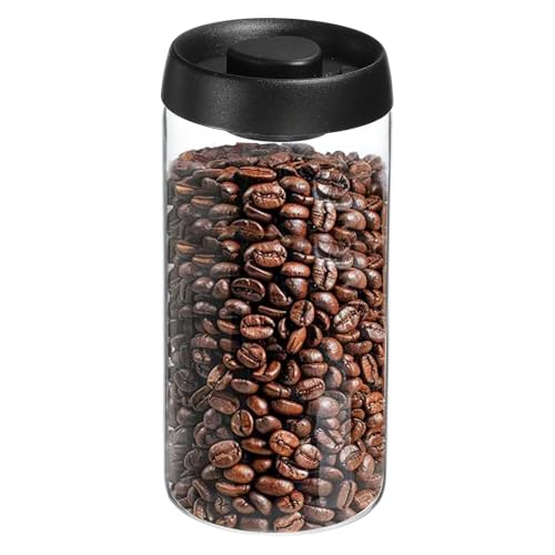 Coffee Storage Container Vacuum Seal for Jars, Glass Kitchen Storage Jars, Coffee Canisters with Airtight Lid Seal, Food Storage Containers for Coffee Beans, Tea, Sugar (Black Button, 1800ML)