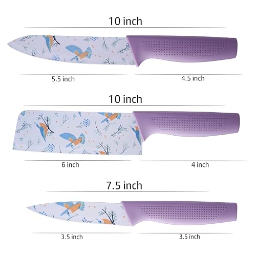Image of Professional Piece Kitchen Knife Set - High Carbon Stainless Steel Chef, Utility & Santoku Knives with Ergonomic Blue Handles Knife (Purple, 3 piece)