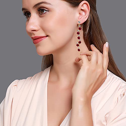 3D Rose Flower Crystal Long Tassel Drop Earrings for Women CZ Rhinestone Rose Fashion Purple Red Long Tassel Dangle Earrings Weddings Party Jewelry Accessories Gift2