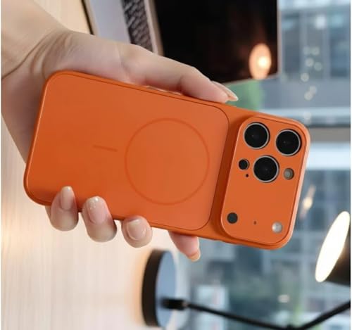Image of for iPhone 12 Pro Max |Convert to 17 pro /17 Pro Max Style Premium Back Glass Converter Cover Magnetic Case for iPhone 12 Pro Max |Convert to 17 pro /17 Pro Max (Orange)