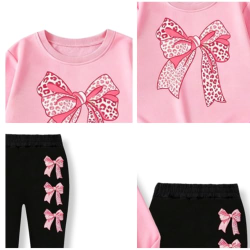 Image of Girls Clothes 2 Piece Cute Bow Print Sweatshirt & Flare Pants Fall Winter Outfits Set Size 7-14Y