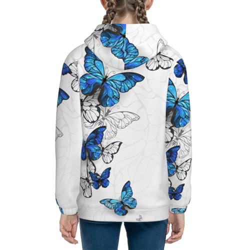 Blue Flying Butterflies Kids Pullover Hoodies Boys Sweatshirts Girls Athletic Clothes with Pocket4