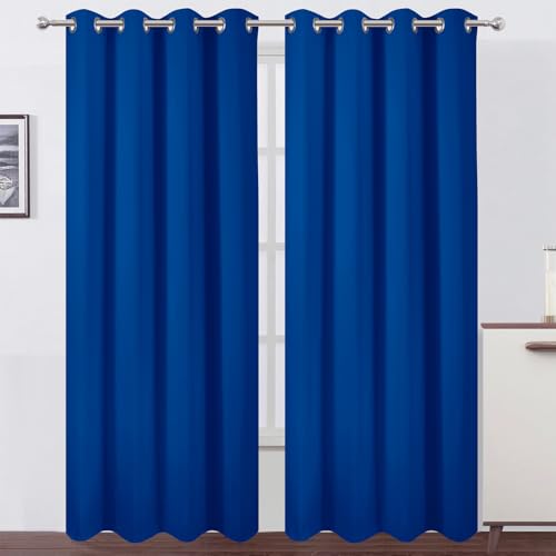 Image of LEMOMO Blackout Curtains 52 x 90 Inch Long Royal Blue Curtains Set of 2 Panels Room Darkening Curtains for Bedroom and Living Room
