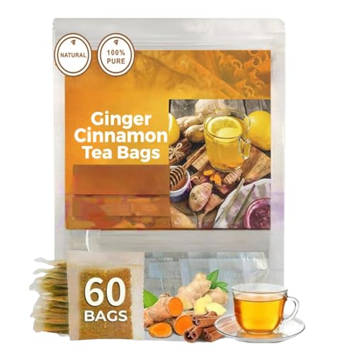 60pcs Natural Turmeric Ginger Cinnamon Tea Bags,Cinnamon Tea,Ginger Tea Bags, Turmeric Tea Bags for Adults,Convenient Ginger Tea,Tea Bags,Natural Formula,Portable Packaging,Quick & Easy Brew