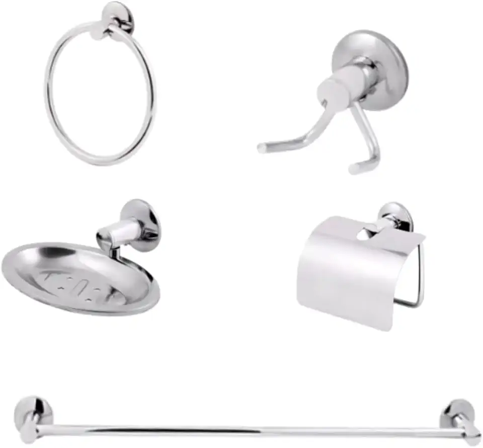 Kit Para Banheiro Acessórios de Metal Aço Inox 5 Peças Completo