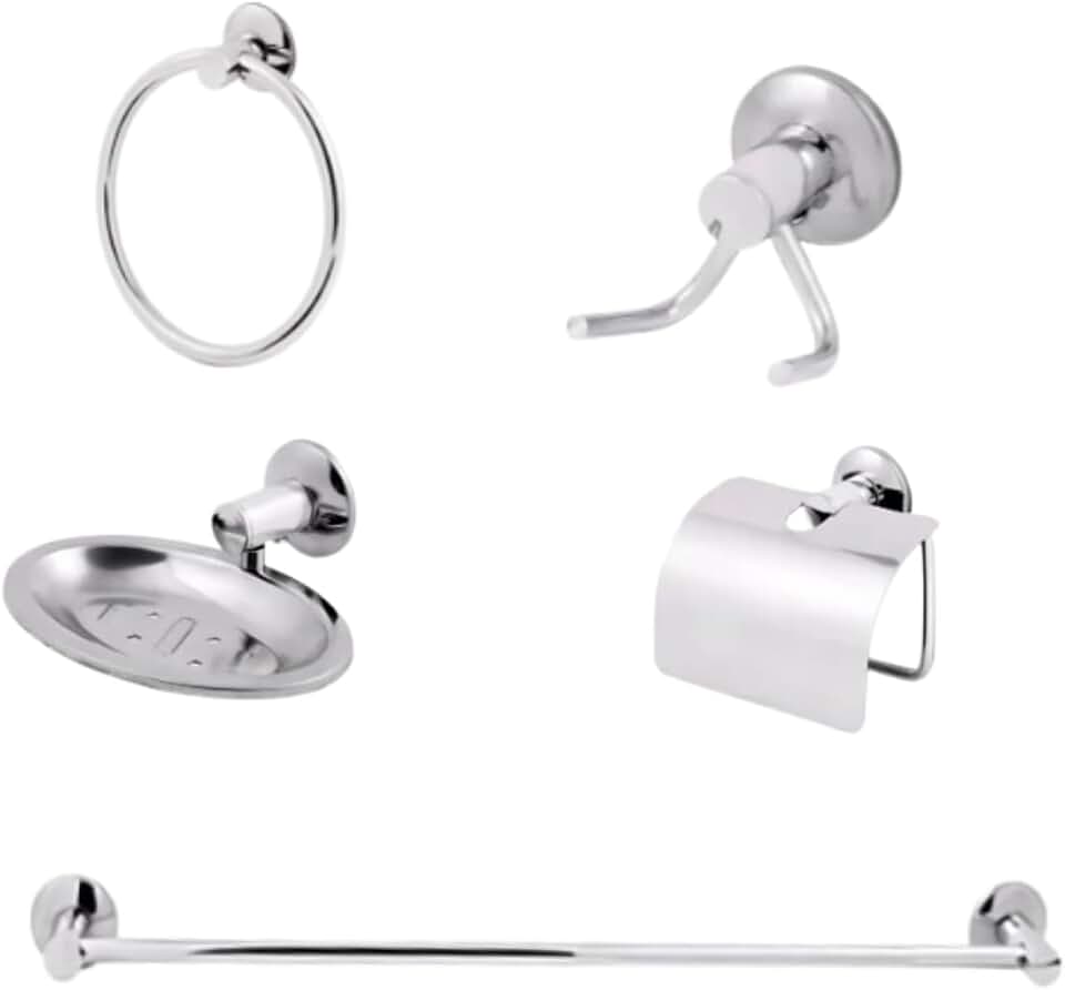 Kit Para Banheiro Acessórios de Metal Aço Inox 5 Peças Completo