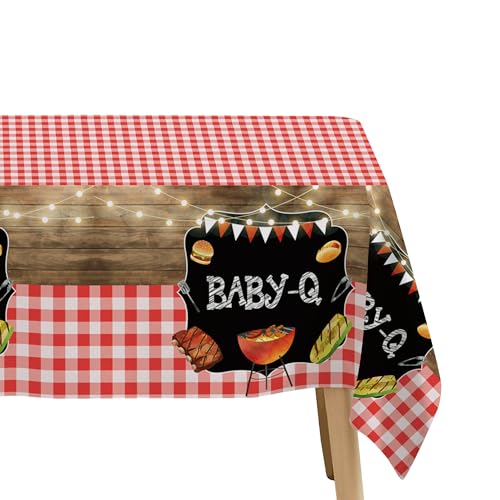 Image of Baby Q Baby Shower Tablecloth Decorations - Disposable BBQ Baby Shower Decorations Party Supplies Table Cover - 3 Pack (54in x 108in)