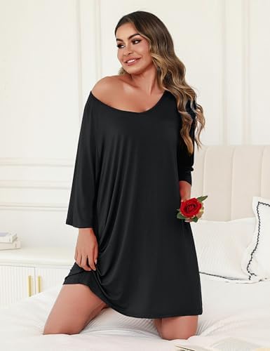 Bresdk Nachthemd Dames - Katoen Slaapshirt Korte Mouwen - Grote Maten & Oversized