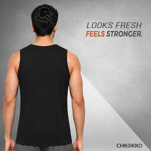 Image of CHKOKKO Sleeveless T Shirts Gym Vest for Men Workout Solid Premium Cotton Blend Tank Top for Man Running Vest Sando Gym Wear Lightweight Breathable Casual Summer Wear Boys