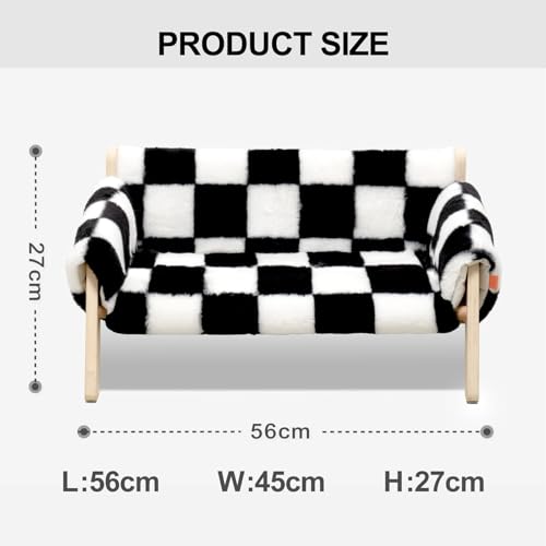 MEWOOFUN Erhöhtes Katzenbett Sofa aus Holz, 56x45cm robust großes Katzensofa – modischer Katzenstuhl mit abnehmbarem Matratzenbezug Belastbar mit 10 kg (Schachbrett, 56x45cm)
