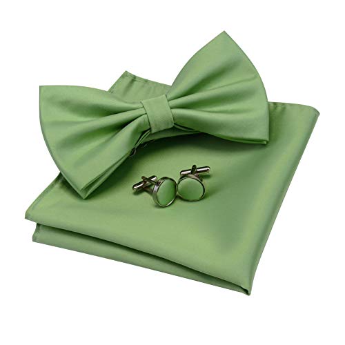Image of GUSLESON Men's 3-pc Solid Color Bow Tie Gift Set - Double‑Fold Pre-Tied Bow Tie, Pocket Square, Cufflinks - Wedding Formal Party