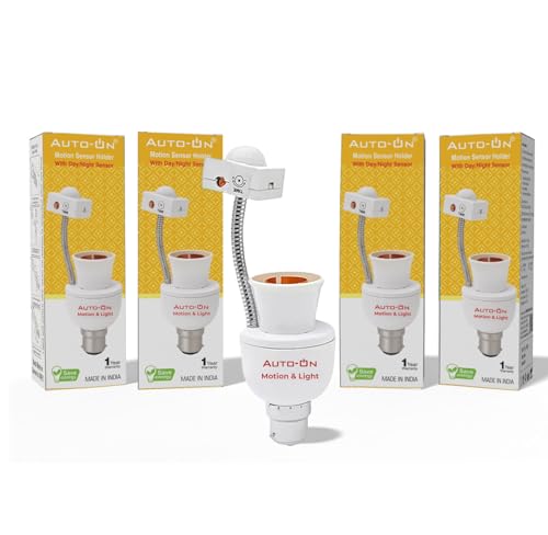 Image of Auto-ON Night-Only Motion Sensor Holder (Motion + Darkness Required) - Bulb Stays OFF in Daylight | Automatic Bulb Control | Pack of 4
